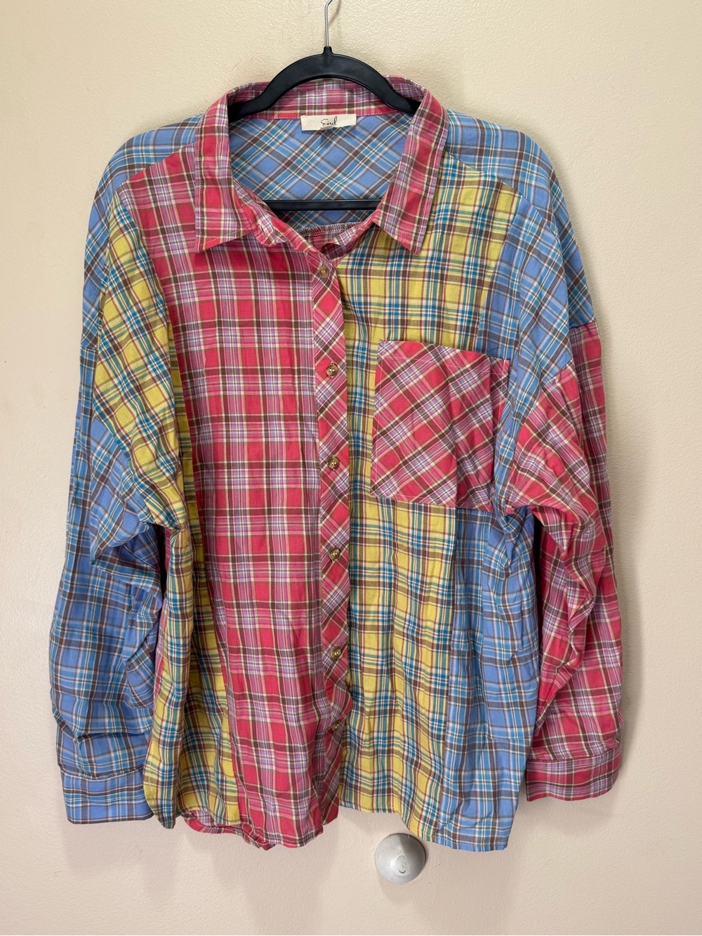 Easel Plaid Mix N Match Button Down Shirt